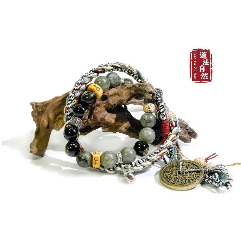 Black Obsidian Labradorite Mountain Ghost Charm Bracelet | Fortune